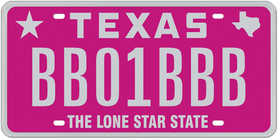 Pre-order - Classic Pink-Silver Specialty plate in Texas