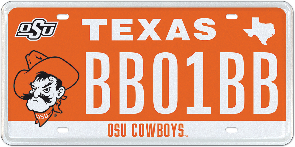 Oklahoma State University Redesign - Specialty plate in Texas